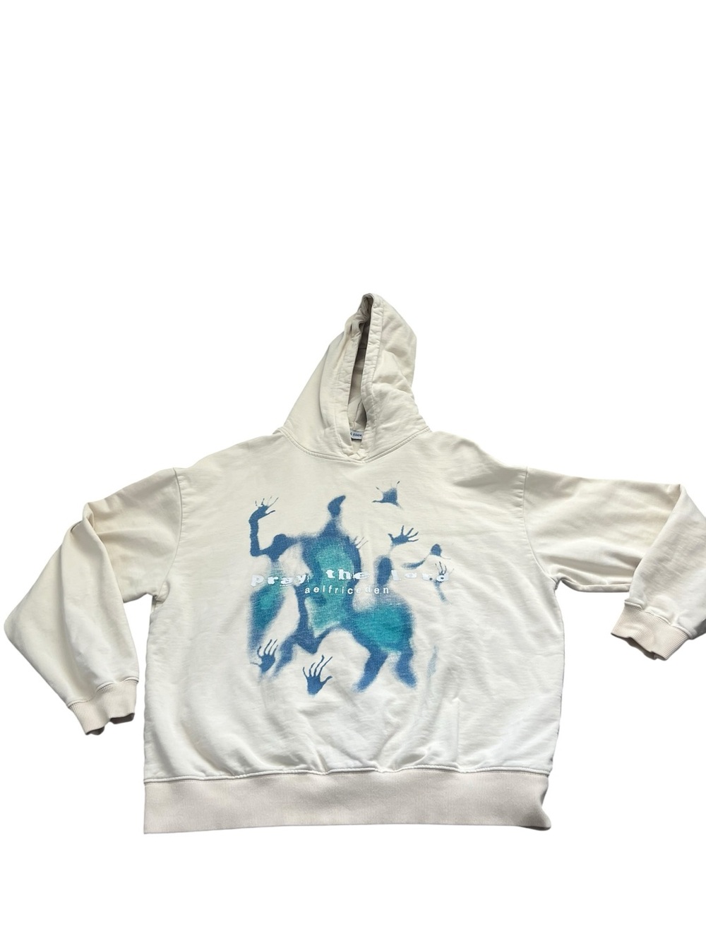 Aelfric Eden Pray The LordGraphic Hoodie Cream Blue Oversized Streetwear Medium